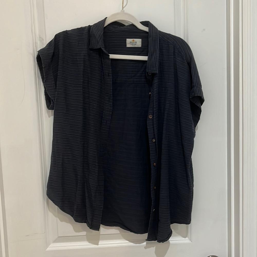 Navy Marine Layer Button Up Short Sleeve Shirt